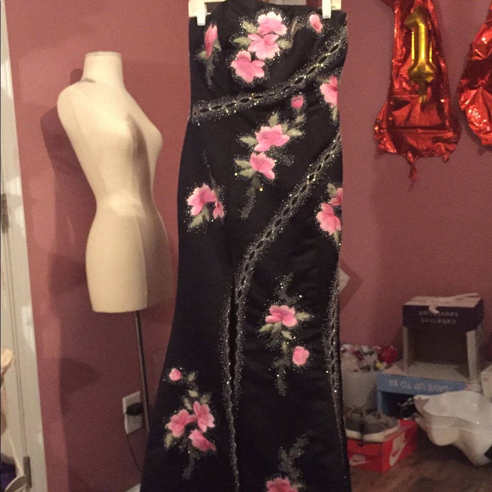 Black , silver and pink prom dress